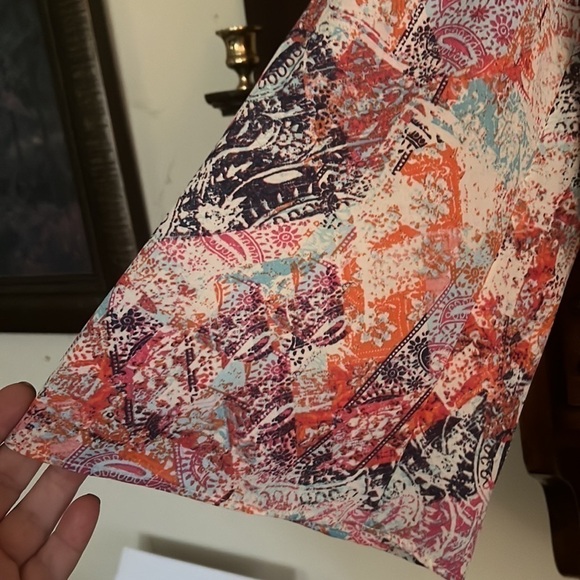 CATO Pink/Coral/Blue/Cream Mosaic Paisley Pattern Top w/Tie at Neck, Large, GUC. - Picture 5 of 8